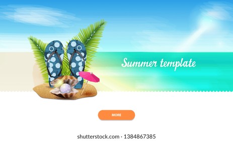 Summer template for your creativity with flip flops, pearl and palm leaves