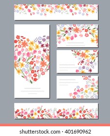 Summer templates with contour flowers.Phrase Summer is coming. Endless horizontal pattern brush. For romantic and easter design, announcements, greeting cards, posters, advertisement.