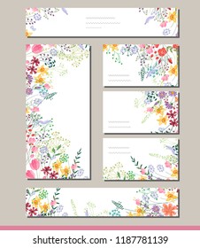 Summer templates with contour flowers.Template for your design, greeting cards, festive announcements, posters.