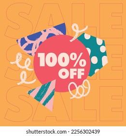 Summer templates for promo one hundred  percent off posts on social media networks. Colorful summer banner set with tropical leaves. Stories template bundle. Use for product catalog, discount voucher