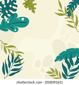 Summer templates for promo posts on social media networks. Colorful summer banner set with tropical leaves. Colorful background with tropical plants. Place for your text.