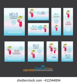 summer template.Vector set of   summer cards. Beautiful summer posters drinks.greeting cards, posters, advertisement.vector illustration.