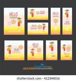 summer template.Vector set of   summer cards. Beautiful summer posters drinks.greeting cards, posters, advertisement.vector illustration.
