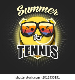 Summer tennis logo. Summer for tennis. Pattern for design poster, logo, emblem, label, banner, icon. Tennis template on isolated background. Vector illustration