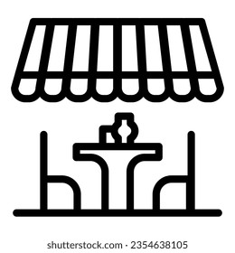 Summer terrace line icon, summer concept, Terrace cafe with table and chairs sign on white background, Outdoor romantic table and chairs in outline for mobile. Vector graphics.