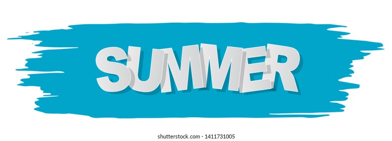 Summer text banner on blue torn background. Vector illustration.