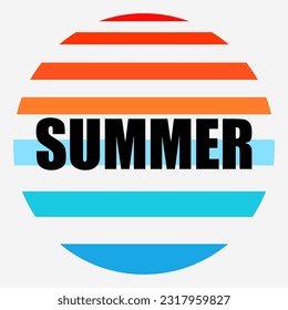 Summer text with a beach and sea background in orange and blue colors with the nuances of a summer day