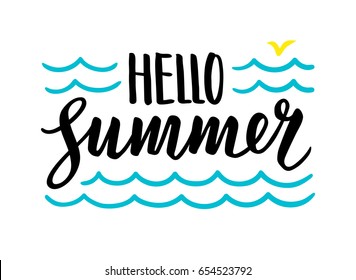 Summer Text. Calligraphic Lettering . Vector Illustration. Isolated On White Background.