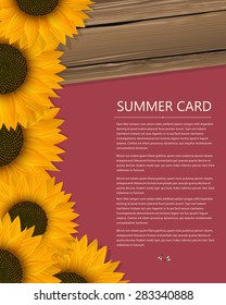 Summer text card with sunflowers and bees