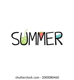 Summer text with cocktail illustration