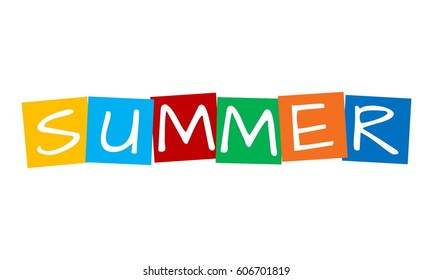 summer, text in colorful rotated squares