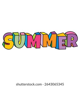 summer text design vector colorful cheerful style isolated on white background