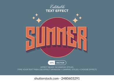 Summer Text Effect 3D Vintage Retro Style. Editable Text Effect Vector.