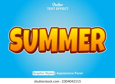 summer text effect with orange graphic style and editable.