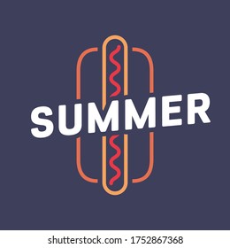 Texto de verano. Fondo de Ilustración Aislada del vector de contorno del icono del perro caliente