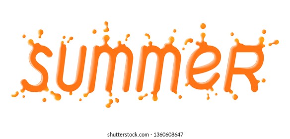 Summer text lettering in liquid orange jucie with drop style