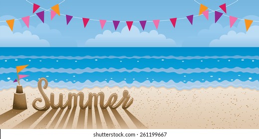 Summer Text made from Sand on the Beach