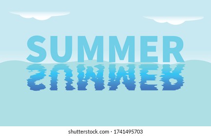 Summer Text Reflication On Water Concept. Vector Design.