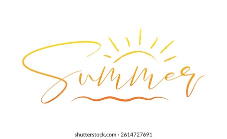 Summer text with sun, hand draw lettering summer and sun vector illustration.