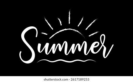 Summer text with sun, hand draw lettering summer and sun vector illustration.