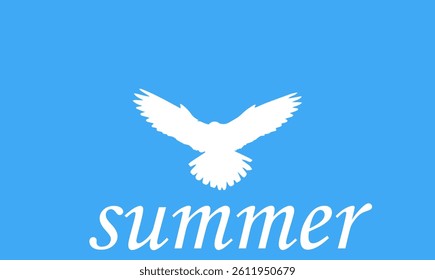 summer text white bird large on a blue background,