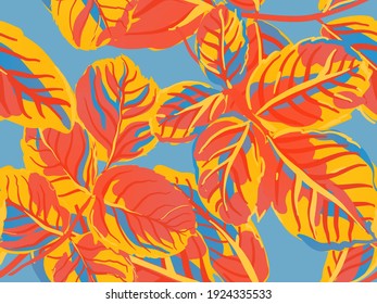 Summer Textile Design. Rose Leaves Seamless Pattern. Romantic Botanical Vector Background. Saffron Yellow and Red Repeated Spring Peony Wallpaper. Painted English Rose Leaf Patterns Collection.