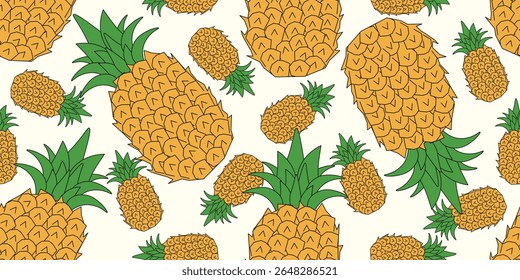 Summer textile print. Pineapple Seamless Trellis. Vector illustration of Summer fruit Seamless pattern. Perfect fabric wallpaper print wrapping paper background. EPS 10