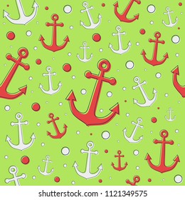 Summer texture with hand drawn anchors. Vector.