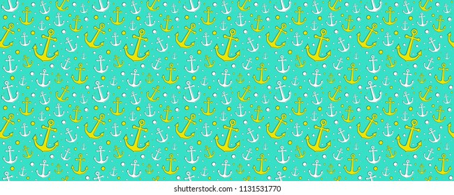 Summer texture with hand drawn anchors. Vector.