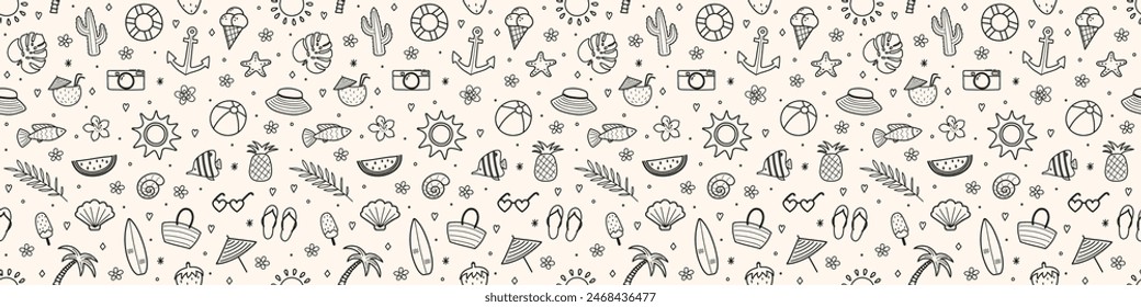 Textura de verano con Elementos dibujados a mano. Fondo creativo de vacaciones. Ilustración vectorial