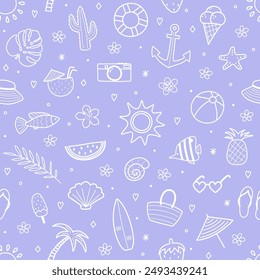 Summer texture with hand drawn elements. Creative holiday background. Vector illustration