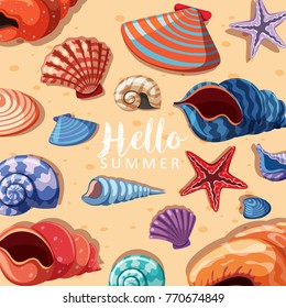 Summer theme background with seashells illustration