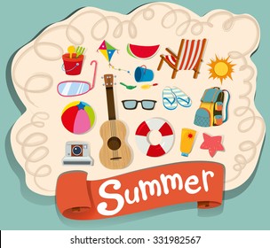 Summer theme with beach objects illustration