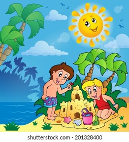 Summer theme with children playing - eps10 vector illustration.