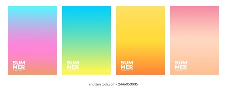 Summer theme color gradients. Summertime backgrounds for creative seasonal graphic design. Vector illustration.