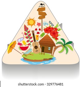 Summer theme with island and objects illustration