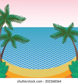 Summer theme. Palms on the beach. Flat style