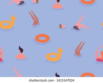 summer theme seamless pattern design with swimming people shape element