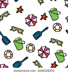Summer theme seamless pattern with hand drawn illustration.