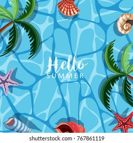 Summer theme with seashells and ocean illustration