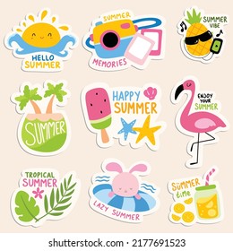 Summer theme sticker in cartoon doodle style illusrtation