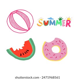 summer theme vector design set suitable for holiday stickers, templates, nature themes, banners