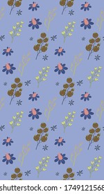 Summer theme in vibrant and colorful colors.  forest herbs and  nature pattern. Seamless pattern. Background image.