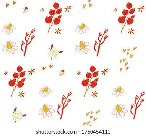 Summer theme in vibrant and colorful colors.  forest herbs and  natural colors pattern. Seamless pattern. Background image.