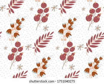 Summer theme in vibrant and colorful colors.  floral pattern and  forest herbs pattern. Seamless pattern. Background image.