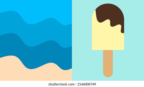 summer themed background. holiday. blue ocean waves. ice cream