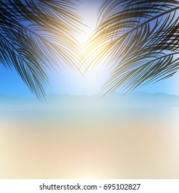 Summer themed background with palm tree branches