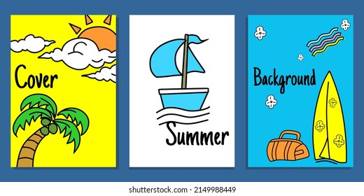 Summer Themed Children's Book Cover Set. Cute Cartoon Design