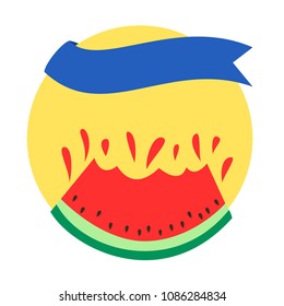 Summer themed circular banner with watermelon