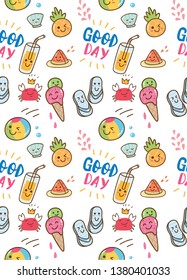 summer themed doodle seamless background